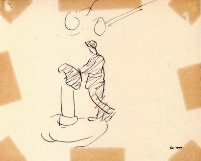 Albert MARQUET L'homme accoudé à une borne, Boulogne sur Mer, 1930. Encre. Monogrammée...