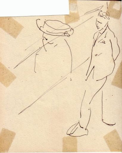 Albert MARQUET Croisière, Norvège, 1925 (recto verso). Encre.  12,3 x 10 cm 