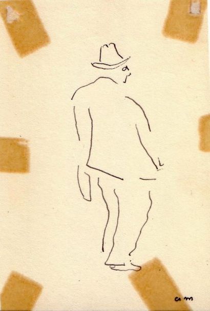 Albert MARQUET Le promeneur, Espagne. Encre. Monogrammée en bas à droite. 11,7 x...