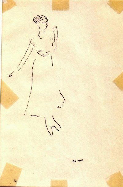 Albert MARQUET Jeune élégante, Espagne, 1931. Encre. Monogrammée en bas à droite....