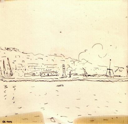 Albert MARQUET Croisière, Danube, 1933. Encre. Monogrammée en bas à gauche. 10,6...