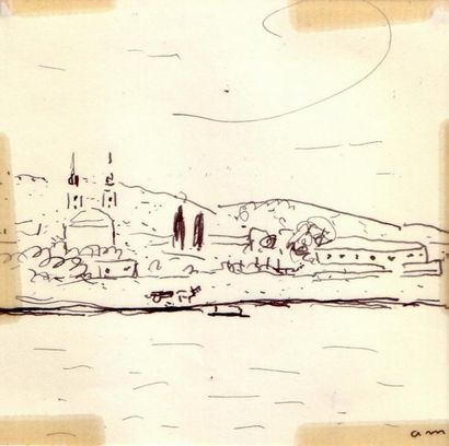 Albert MARQUET Croisière, Danube, 1933. Encre. Monogrammée en bas à droite. 10,7...