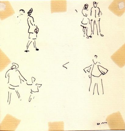 Albert MARQUET Promeneurs, Les Grisons, 1946. Encre. Monogrammée en bas à droite....