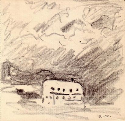 Albert MARQUET La tempête, Les Grisons, 1946. Fusain. Monogrammé en bas à droite....
