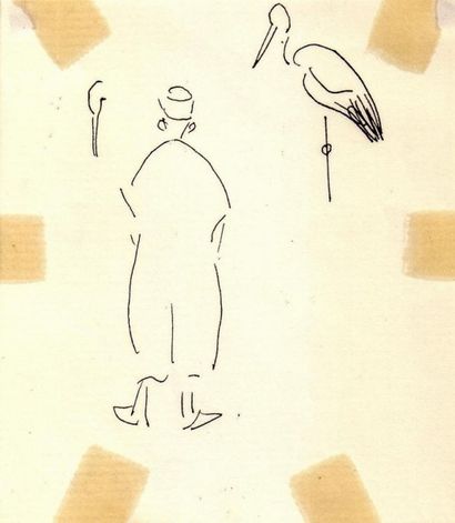 Albert MARQUET La cigogne, Rabat, 1935. Encre.  11,1 x 9,6 cm 