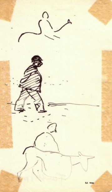 Albert MARQUET Homme marchant, Tanger, 1912. Encre. Monogrammée en bas à droite....