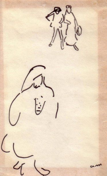 Albert MARQUET Couple, Alger. Encre. Monogrammée en bas à droite. 12,4 x 8 cm 