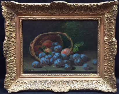 null Antoine TRINQUIER (1833-?) "Nature morte aux prunes" Huile sur toile signée...