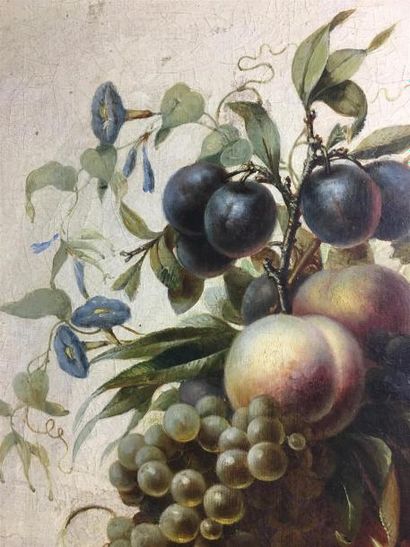 null Ecole LYONNAISE vers 1820
Vase de fruits et pêches sur un entablement
Toile...