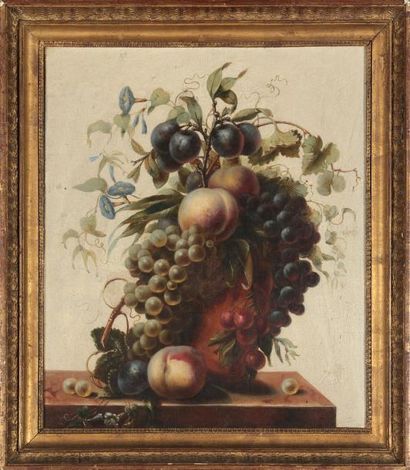 null Ecole LYONNAISE vers 1820
Vase de fruits et pêches sur un entablement
Toile...