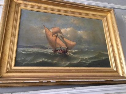 null Tony-François DE BERGUE (1820-1890) "Marine" Huile sur toile signée en bas à...