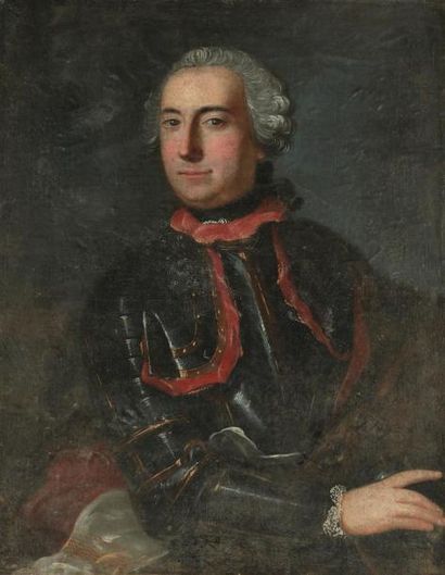 null ECOLE FRANCAISE DU XVIIIe "Portrait de M Pierre Jean François de Kermel en cuirasse"...