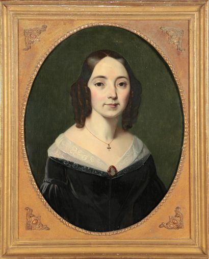 null ECOLE ROMANTIQUE "Portrait de Sophie Emma de la Fons (1817-1846)" Huile sur...