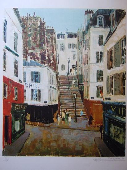 BOUYSSOU Jacques (1926-1997) "Montmartre Rue Lepic", Estampe, signé en bas à droite,...