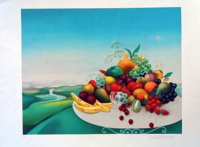Michel BATTUT "Coupe de Fruits", estampe, épreuve d'artiste, signée en bas à doite,...