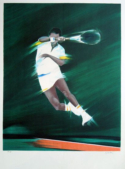 SPAHN "Tennis", estampe, épreuve d'artiste signée en bas à droite, 76 x 56 cm.
