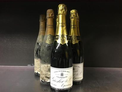 null 6 bts Champagne GIESLER and CO Brut 1966. Etiquettes tachées. une niveau ba...