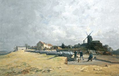 JULES HEREAU (1839-1879) «Batterie d'artillerie de marine sur la butte Montmartre...