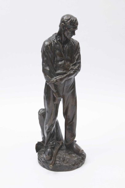 JULES DALOU (1838-1902) «Grand paysan relevant ses manches » Epreuve en bronze à...