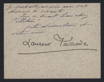 null LAURENT TAILHADE (1854-1919), billet, 1904, 11,5x 9cm, Projet de vitrail pour...