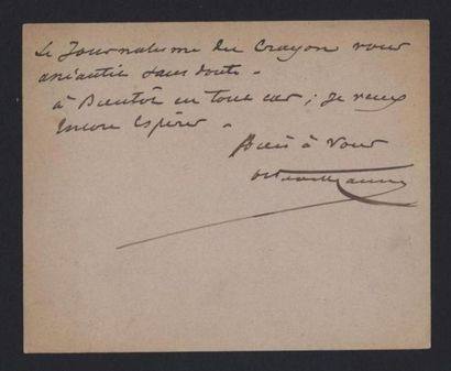 null UZANNE Octave (1851-1931), homme de lettres, journaliste.
Carte autographe signée...