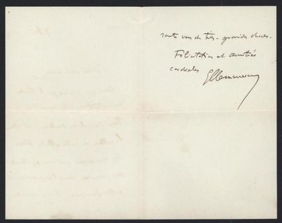 null CLEMENCEAU Georges (1841-1929), homme d'État.
Lettre autographe signée, adressée...