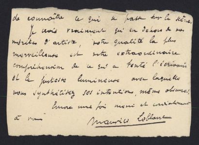 null LEBLANC Maurice (1864-1941), écrivain.
Lettre autographe signée (2pp. in-4 avec...