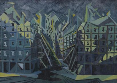 null Lucien COUTAUD (1904-1977) 
"Nuit jaune" 
Huile sur toile singée en bas à gauche,...