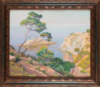 null Jos-Henri PONCHIN (1897-1981) 
"La calanque des Anthénors" 
Huile sur papier,...