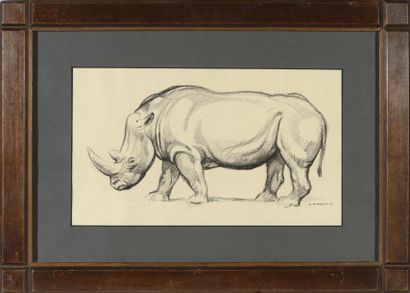 null André MARGAT (1903-1999)
" Rhinocéros "
Dessin Original au fusain et crayon...