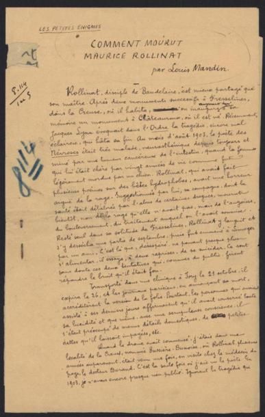 null ROLLINAT Maurice (Châteauroux 1846-1903), poète.
Manuscrit autographe signé...