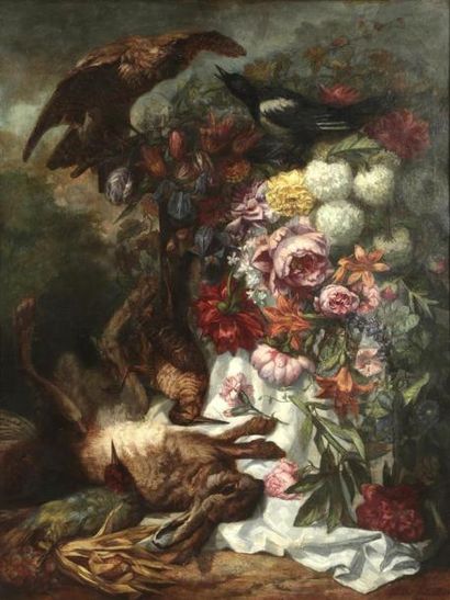 null Antoine Jules PELLETIER (c.1825-?) "Nature morte au lièvre" Huile sur toile...