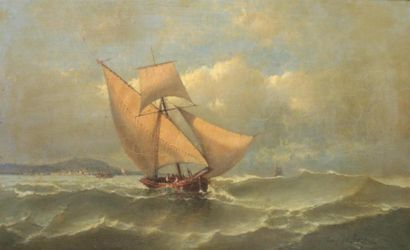 null Tony-François DE BERGUE (1820-1890) "Marine" Huile sur toile signée en bas à...