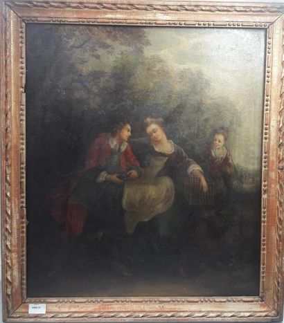 null ECOLE DU XVIIIe "Scène galante" Huile sur toile. 66 x 55 cm. Restauration