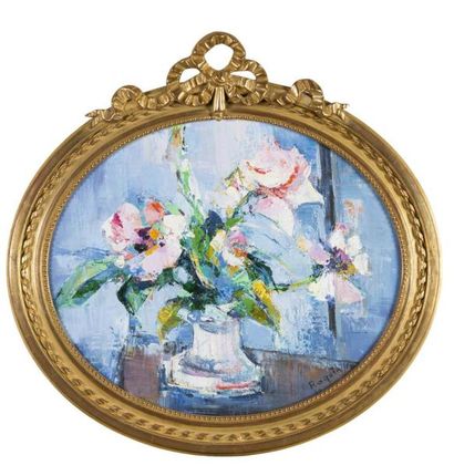 null Iris Michelle RAQUIN (1933-2016) "Paire de bouquets" deux huiles sur toiles...