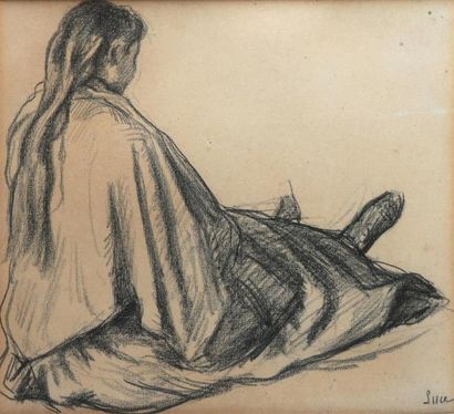 null Maximilien LUCE (1858-1941) "Jeune femme assise de dos" crayon noir, signé en...
