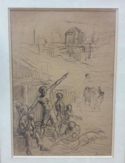 null Maximilien LUCE (1858-1941) "La révolte" crayon noir sur papier, signé en bas...