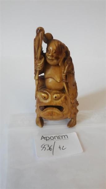 null [ASIE] OKIMONO en ivoire, époque Edo, représentant un sage sur un crapaud. H....