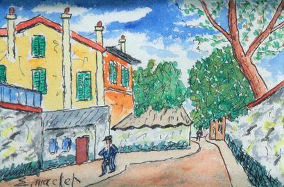 null Élisée MACLET (1881-1962) "Rue de village" aquarelle et encre. signée en bas...