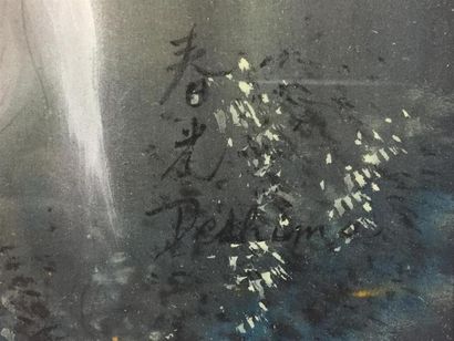 null Shunko DESHIMA (XX) "Poissons" Crayon, encre et aquarelle sur soie, signée en...