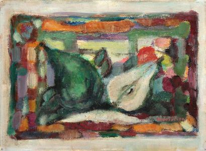 null Pierre HAVRET (1913-?) "Nature morte aux poires" Huile sur toile contrecollée...