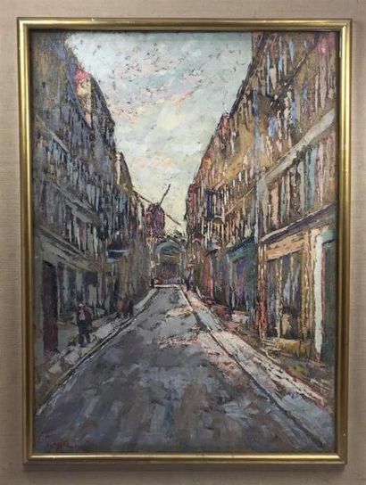 null Fernand LAVAL (1886/95-1966) "Rue à Montmartre" huile sur toile, signée en bas...