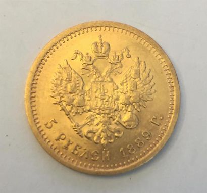 null [RUSSIE] Pièce de 5 Roubles en or. Tsar Alexandre III 1889 Saint-Petersbourg....