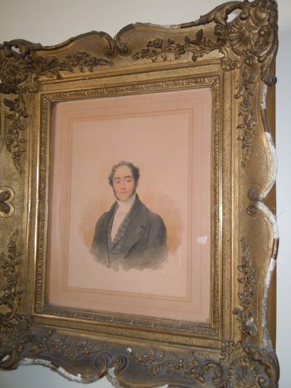 ISABEY Jean Baptiste (1767-1855) "Portrait d'homme", Aquarelle et lavis signée en...