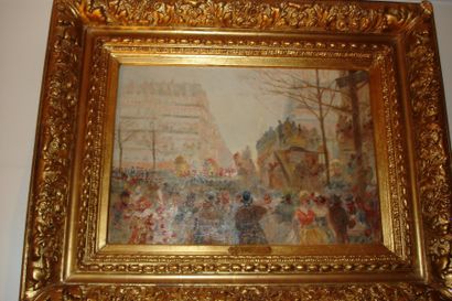 VOGLER F. "Carnaval à Paris" Huile sur toile, signé en bas à droite, 33 x 46 cm
