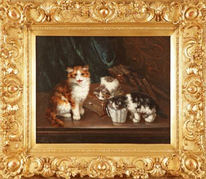 KRANTZ, Ecole du dernier tiers du XIXe siècle "Les trois chatons", Huile sur toile...