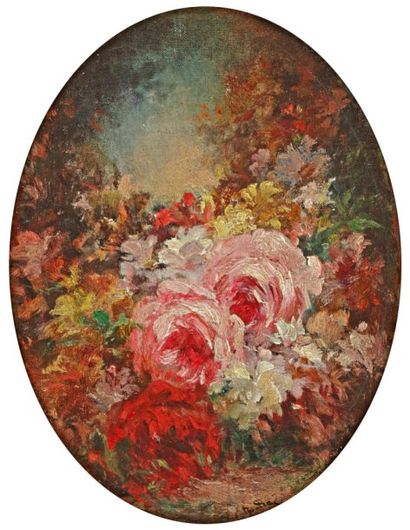 DIAZ DE LA PENA Narcisse (1807-1876) "Composition florale", Huile sur toile marouflée...