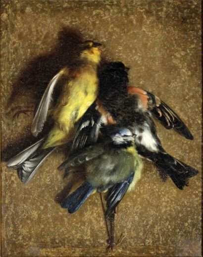 CHAIGET CH.(1820-1865) " Nature morte aux oiseaux" Huile sur toile, signée en bas...