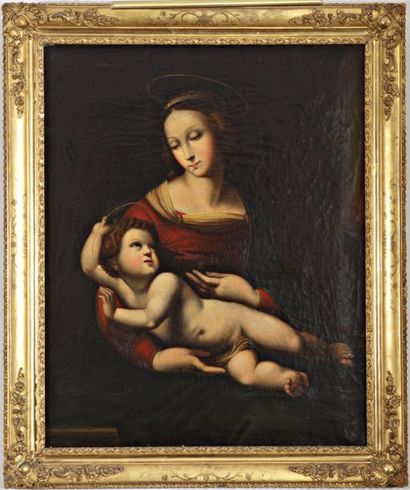 RAPHAEL (Raffaello) Santi ou Sanzio (D'après) - 1483 - 1520 "La Vierge à l'Enfant...