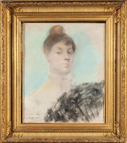 null Jean-Louis FORAIN (1852-1931) 
"Femme à l'éventail noir" Huile sur toile signée...